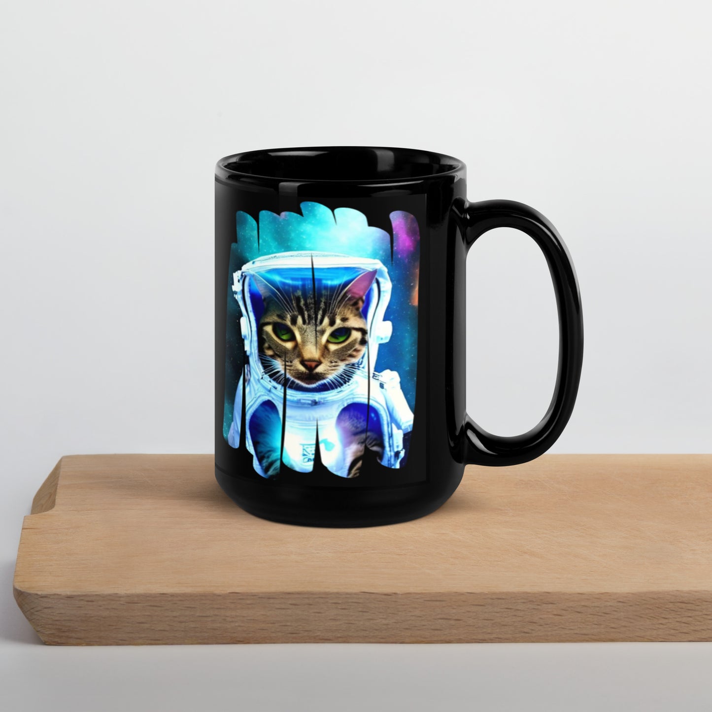 Glossy "Space Kitty" Mug in Black