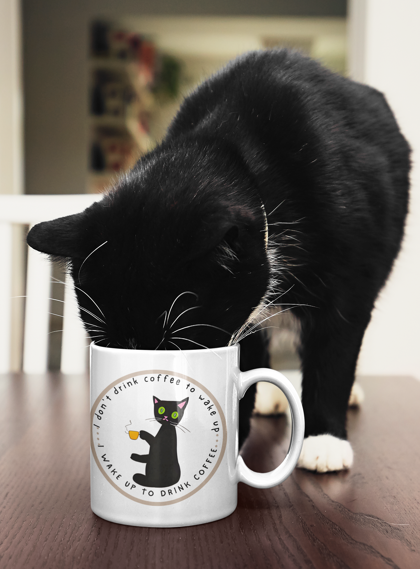 Glossy "Coffee Cat" Mug in White