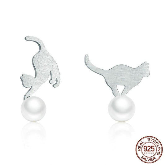 Playful Pearl Cat Earrings